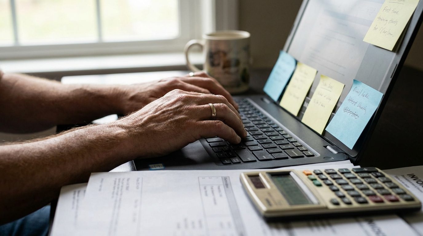 Reviewing support invoices beside a laptop — the maintenance line item everyone underestimates